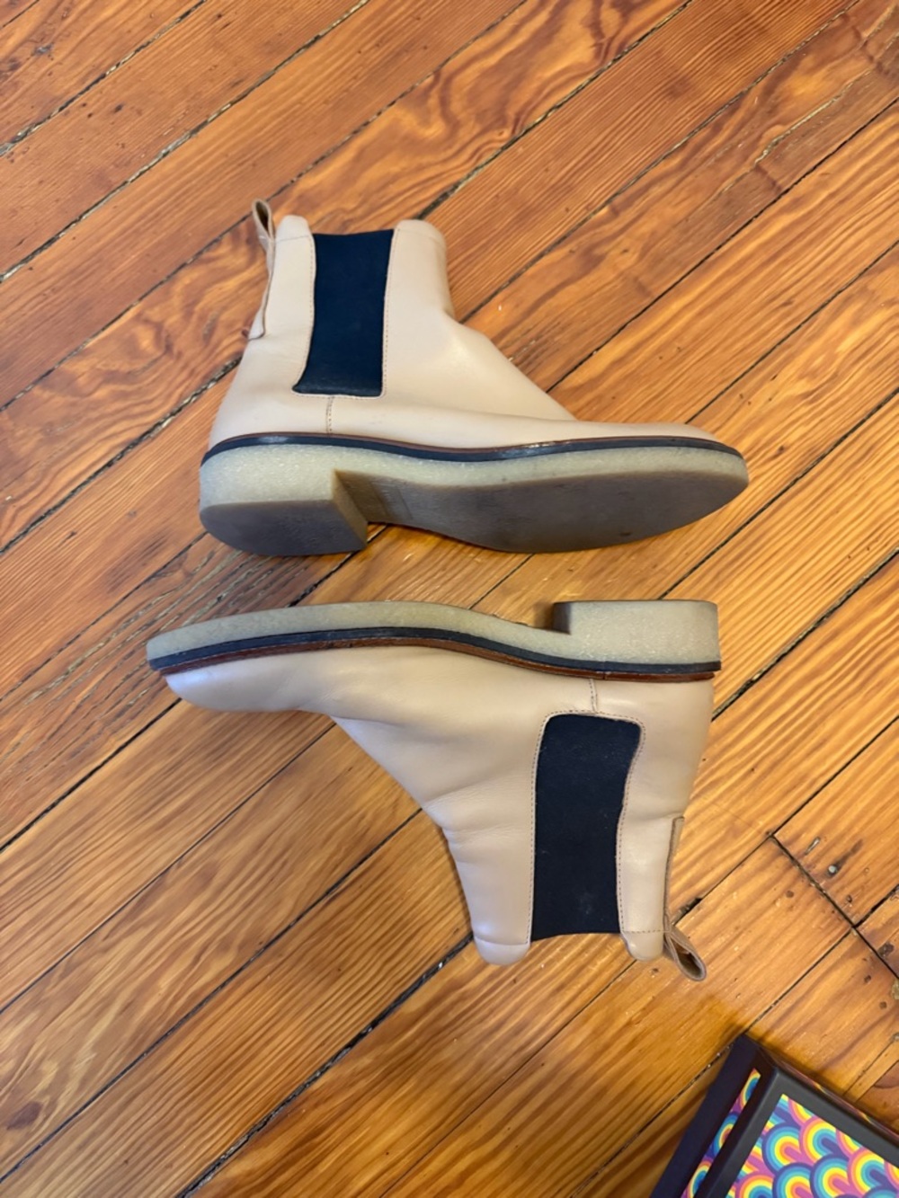 Beige Leather Chelsea Boots with Black Elastic Panels